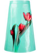 Prada Flower Print A-line Skirt - Green