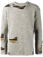 Miharayasuhiro Distressed Intarsia Jumper, Men's, Size: 50, Grey, Wool