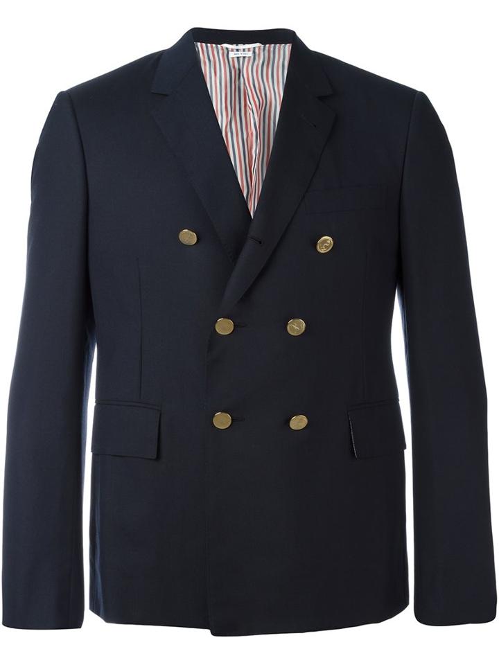Thom Browne Short Double-breasted Blazer, Men's, Size: 3, Blue, Cotton/cupro/wool