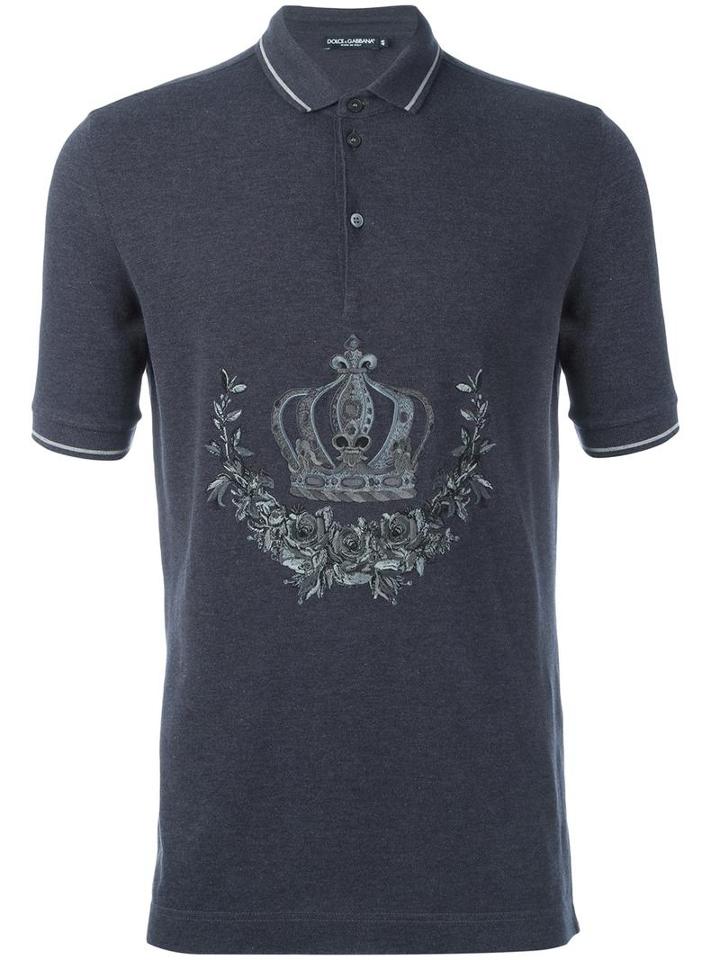 Dolce & Gabbana Embroidered Crown Polo Shirt, Men's, Size: 44, Grey, Cotton