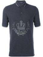 Dolce & Gabbana Embroidered Crown Polo Shirt, Men's, Size: 44, Grey, Cotton