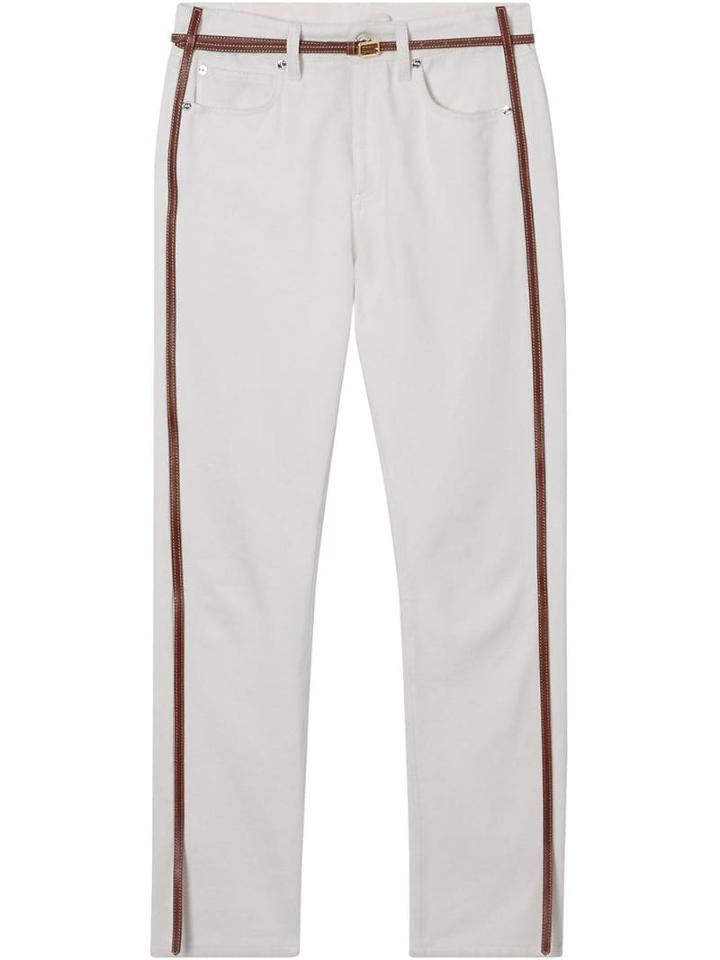 Burberry Straight Fit Leather Harness Detail Jeans - White