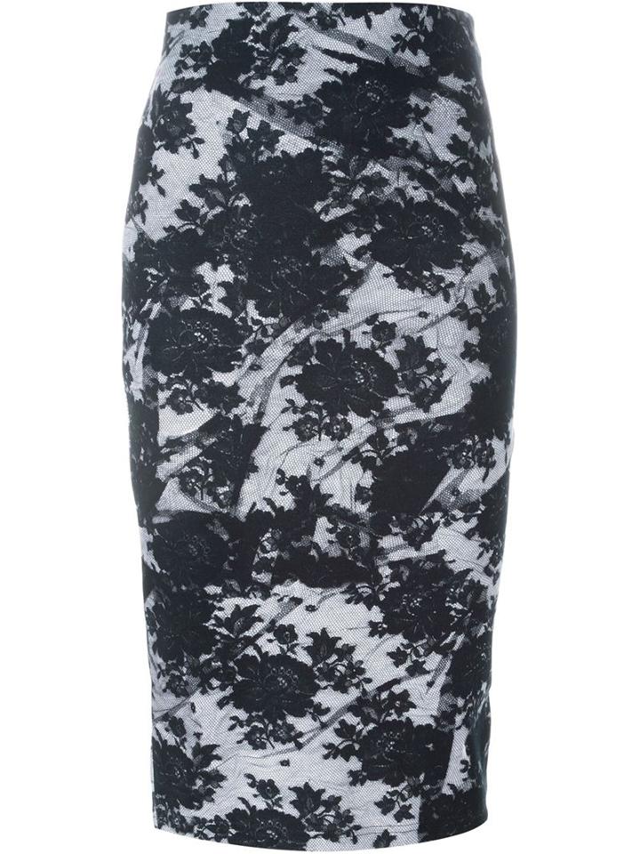 Mcq Alexander Mcqueen Floral Lace Print Skirt, Women's, Size: L, Black, Cotton/spandex/elastane