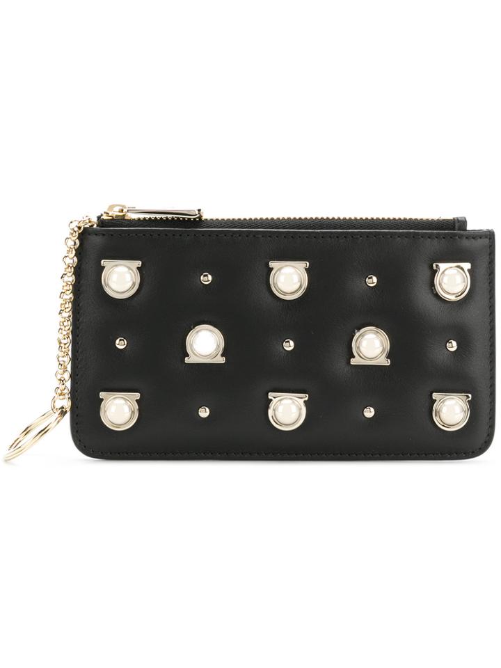 Salvatore Ferragamo Gancio Studded Coin Purse - Black
