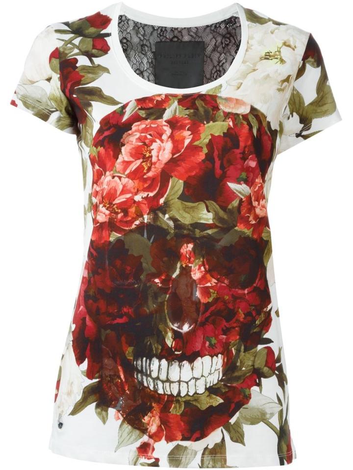 Philipp Plein Floral Skull Print T-shirt
