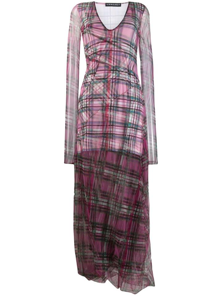 Y/project Sheer Check Maxi Dress - Purple