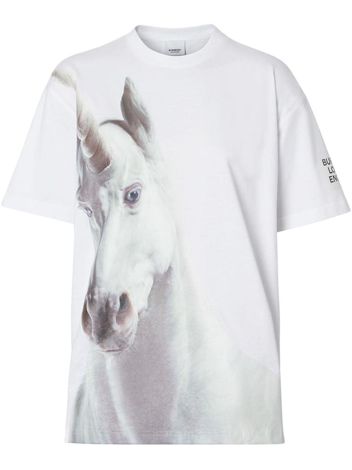 Burberry Unicorn Print Cotton Oversized T-shirt - White