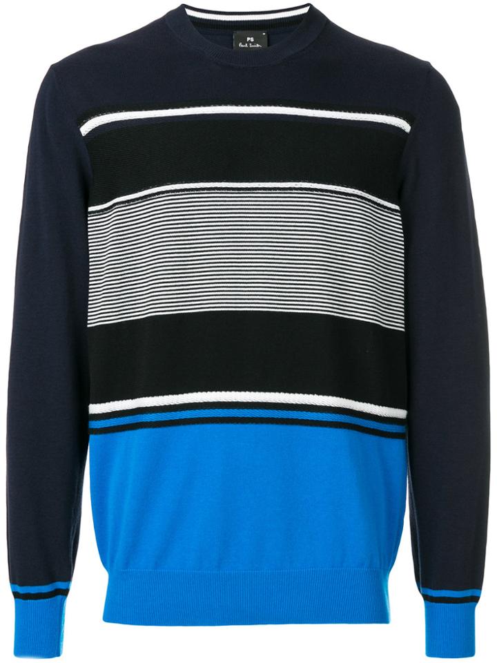 Ps By Paul Smith Striped Colour-block Top - Blue