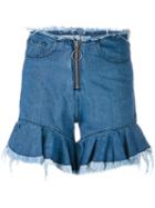 Marques'almeida - Flared Cuff Shorts - Women - Cotton - 10, Blue, Cotton