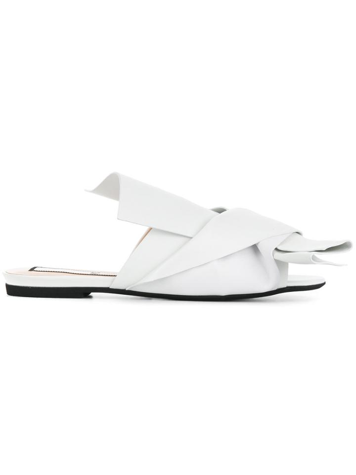No21 Abstract Bow Mules - White