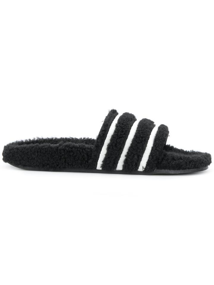 Adidas Faux Shearling Adilette Slides - Black