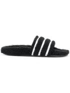 Adidas Faux Shearling Adilette Slides - Black