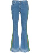 Gucci Stripe Embellished Flared-leg Cotton Jeans - Blue