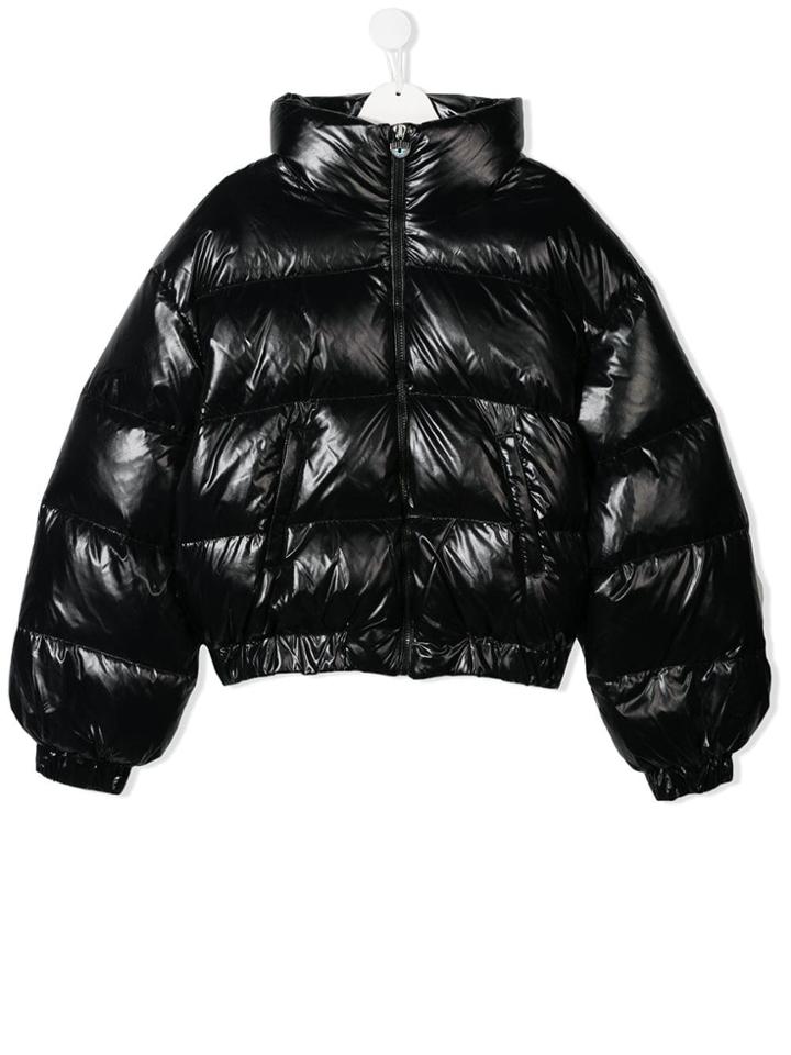 Chiara Ferragni Kids Embroidered Logo Padded Coat - Black