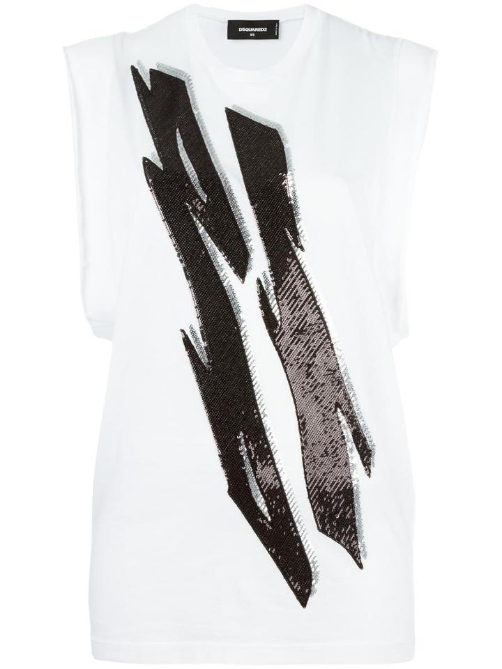 Dsquared2 Tiger Flash Sequinned Tank Top, Women's, Size: Xxs, White, Cotton/polyester