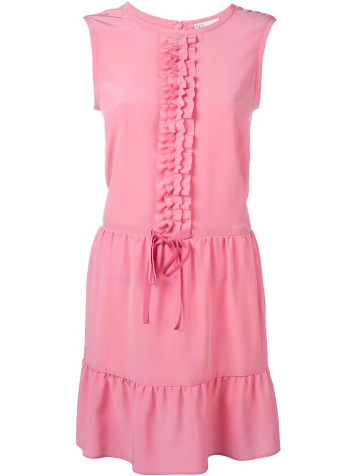 Red Valentino Ruffle Front And Hem Tie Waist Dress, Women's, Size: 44, Pink/purple, Silk/polyester/viscose