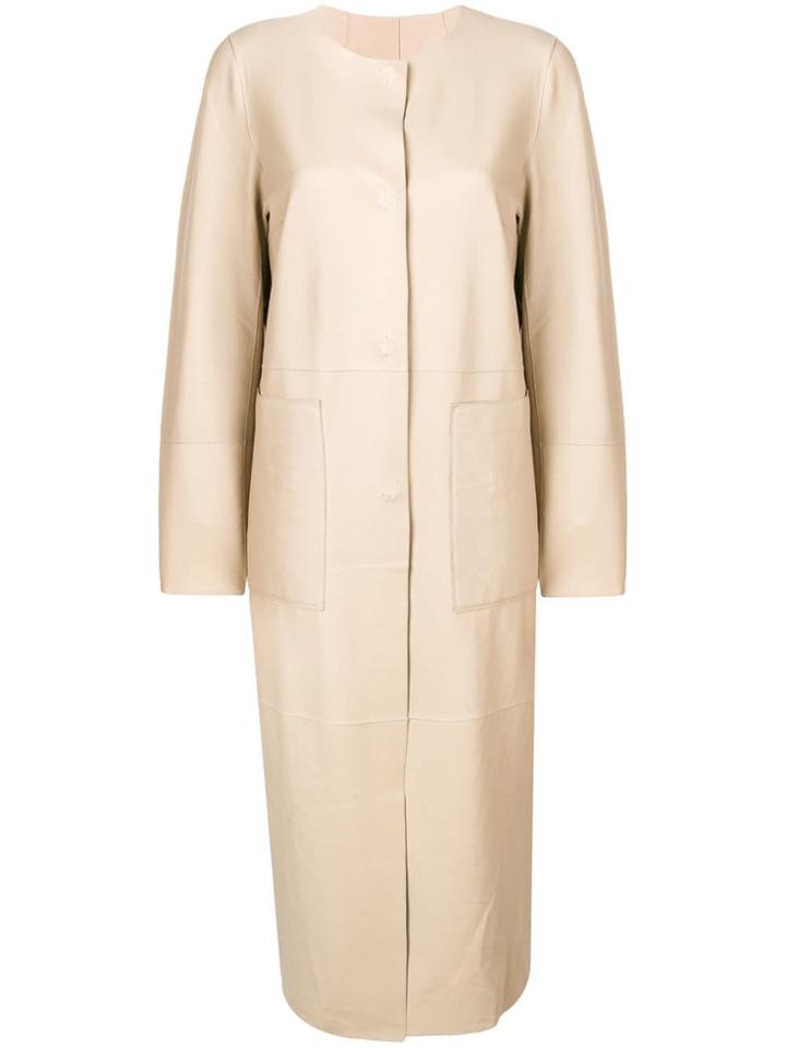 Yves Salomon Round Neck Long Coat - Neutrals