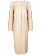 Yves Salomon Round Neck Long Coat - Neutrals