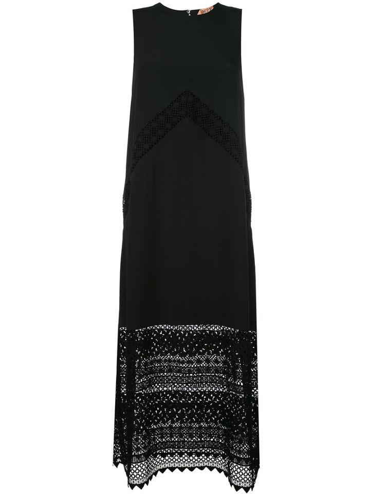 No21 Sleeveless Lace Panel Dress, Women's, Size: 42, Black, Silk/polyester/acetate/silk