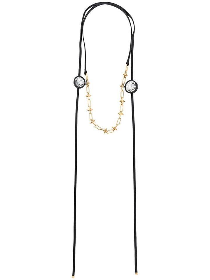 Marni Crystal Embellished Leather Necklace - Black