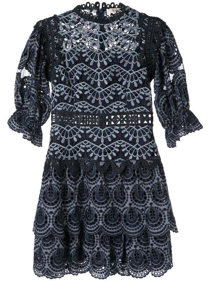 Sea Embroidered Mini Dress - Blue