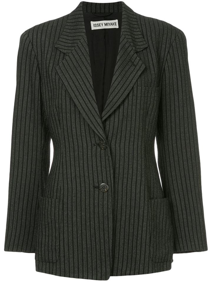 Issey Miyake Vintage Pinstripe Fitted Blazer - Grey