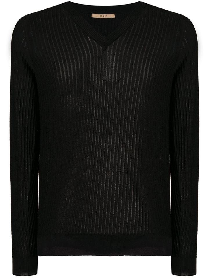 Nuur Slim Ribbed Jumper - Black