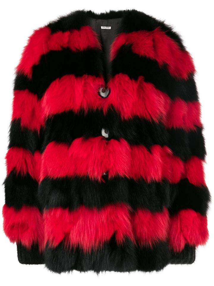 Miu Miu Striped Fur Coat - Black