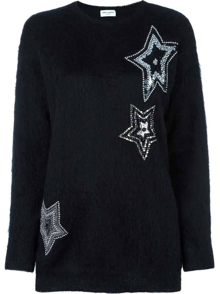 Saint Laurent Star Embellished Knit Jumper, Women's, Size: Medium, Black, Nylon/polyamide/mohair/wool