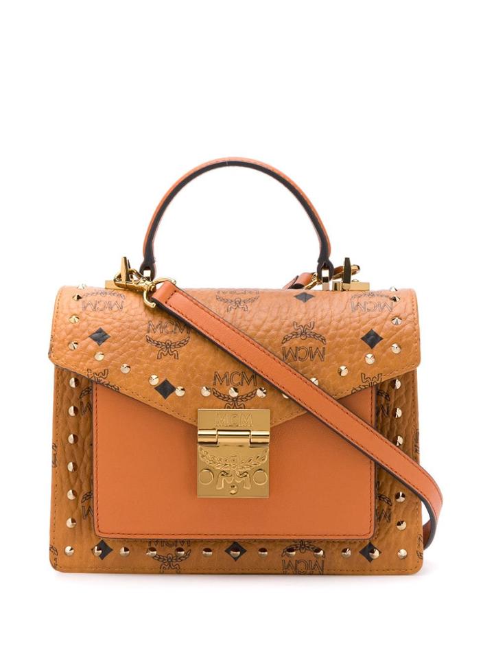 Mcm Patricia Small Studded Satchel - Brown