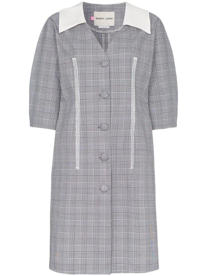 Sandy Liang Leo V-neck Check Print Cotton Dress - Black