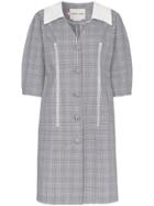 Sandy Liang Leo V-neck Check Print Cotton Dress - Black