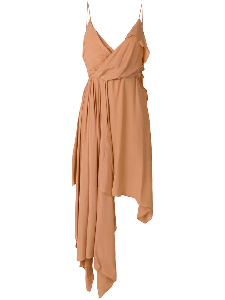 Off-white Asymmetric Plunge Neck Dress - Yellow & Orange