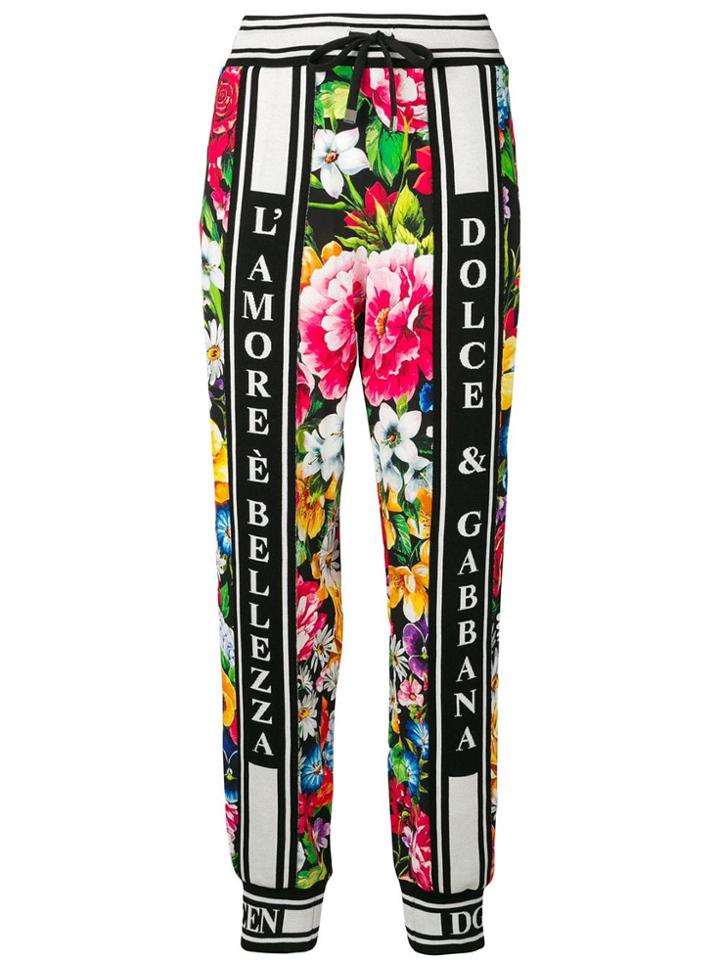 Dolce & Gabbana Floral Print Tapered Trousers - Black