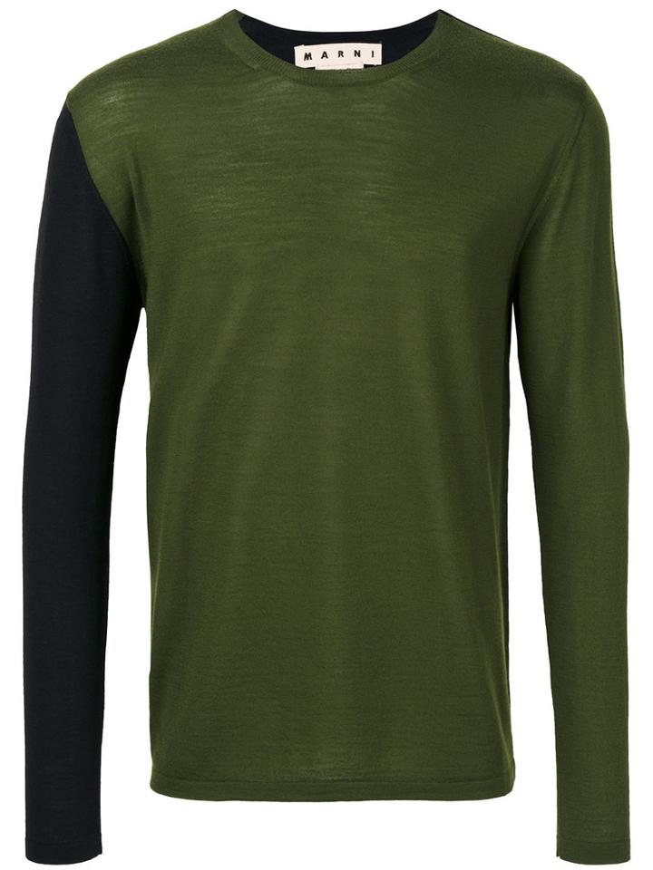 Marni - Two Tone Crew Neck Sweater - Men - Wool - 48, Green, Wool