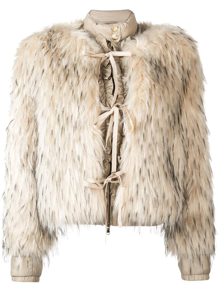 Patrizia Pepe Faux Fur Puffer Jacket - Nude & Neutrals