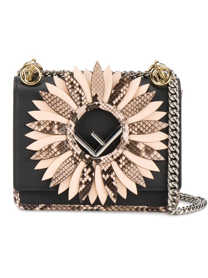 Fendi Black Kan I F Small Snakeskin Shoulder Bag