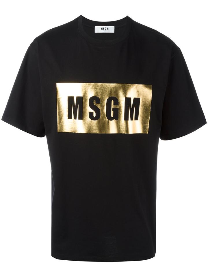 Msgm Metallic Logo T-shirt, Men's, Size: Medium, Black, Cotton