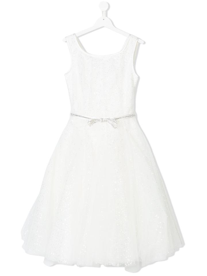 Monnalisa Flared Glitter Party Dress - White