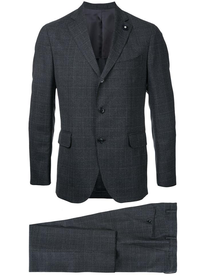 Lardini Checked Blazer, Men's, Size: 46, Grey, Wool