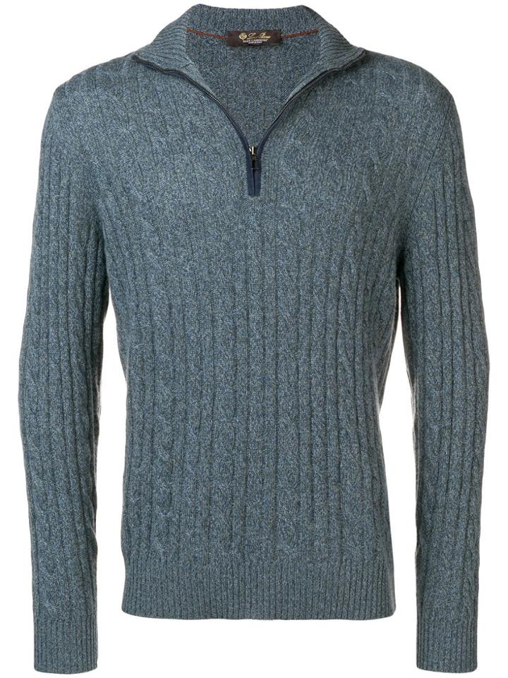 Loro Piana Mezzocollo Treccia Zipped Sweater - Blue