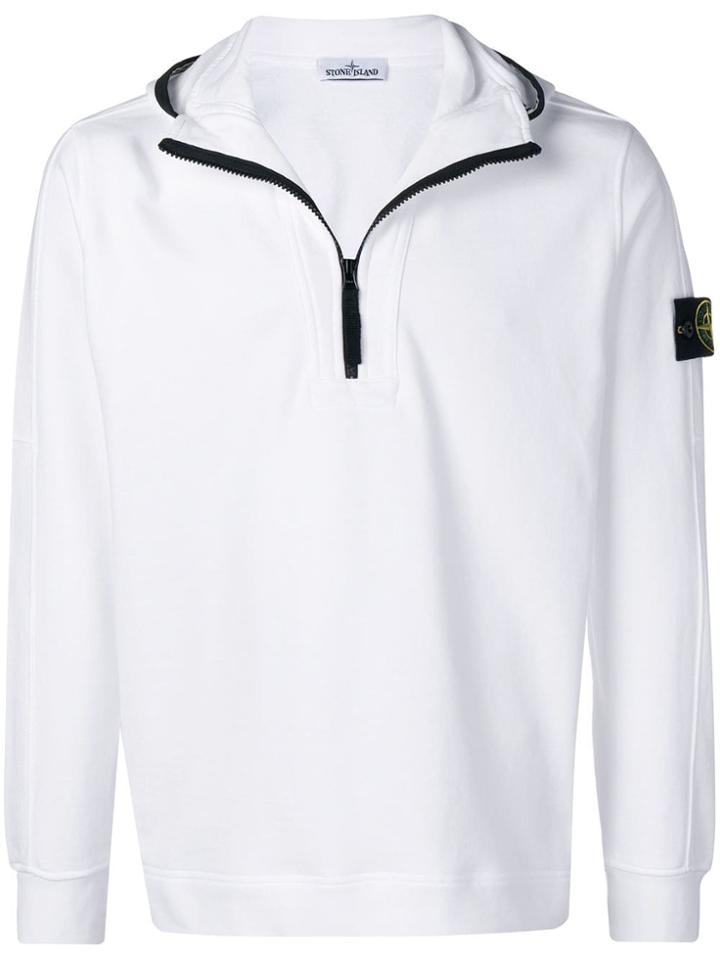 Stone Island Zip Detail Hoodie - White