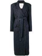 Walk Of Shame Double-breasted Striped Coat - Blue