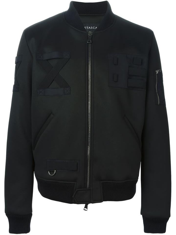 Letasca Cross Detail Bomber Jacket, Men's, Size: Large, Black, Polyester/spandex/elastane