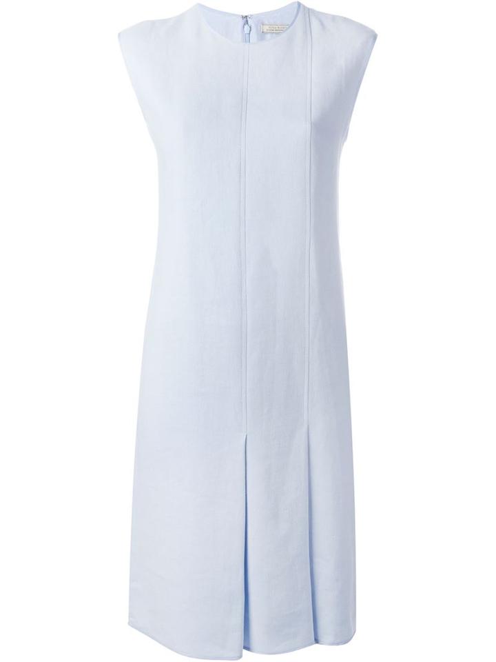 Nina Ricci Pleated Detail Dress, Women's, Size: 42, Blue, Silk/linen/flax