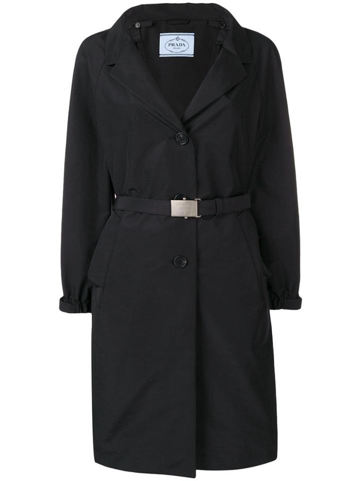 Prada Belted Button Coat - Black