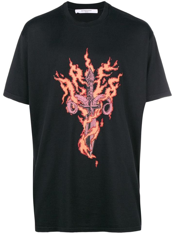 Givenchy Flaming Dagger Printed T-shirt - Black