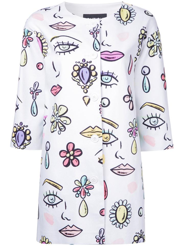 Boutique Moschino Printed Figures Coat, Women's, Size: 42, White, Cotton/other Fibres