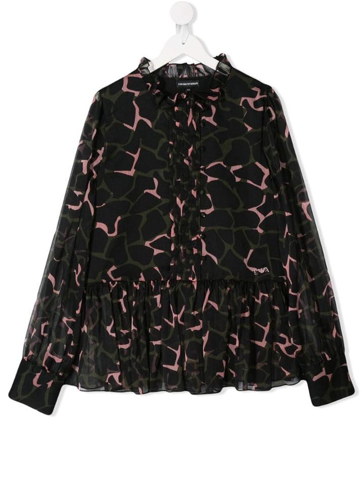 Emporio Armani Kids Teen Ruffled Printed Blouse - Black