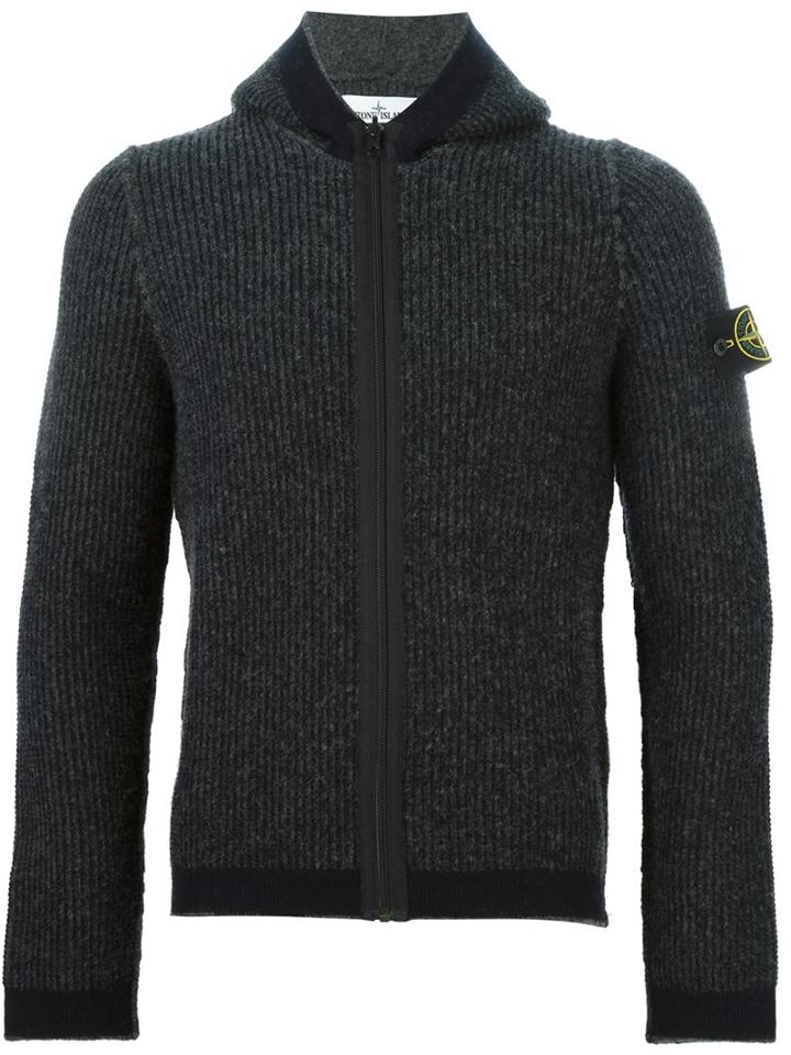 Stone Island Zipped Ribbed Hoodie